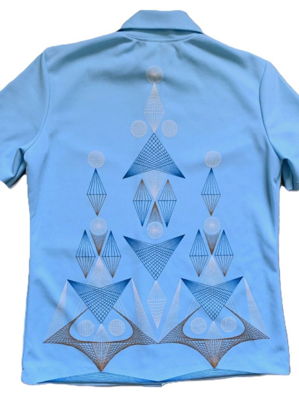 1970 Abstract Retro Bowling Geo Art Printed Poly Knit Panama Shirt *Unisex (38) - Picture 3 of 10